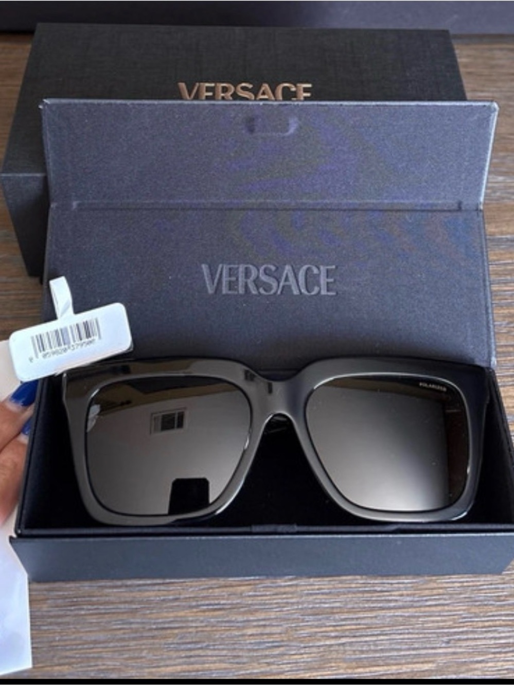 Versace Black Frame Sunglasses with Gray Gradient Lenses